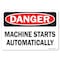Signmission OSHA Danger Decal, Machine Starts Automatically, 10in X 7in Decal, 7" H, 10" W, Landscape OS-DS-D-710-L-19432 - alternate 1